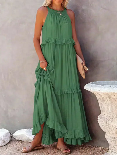 Apolline | Robe longue à volants et à rabats
