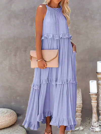 Apolline | Robe longue à volants et à rabats