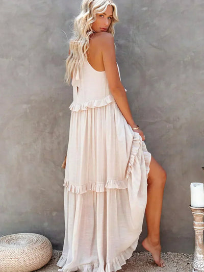 Apolline | Robe longue à volants et à rabats