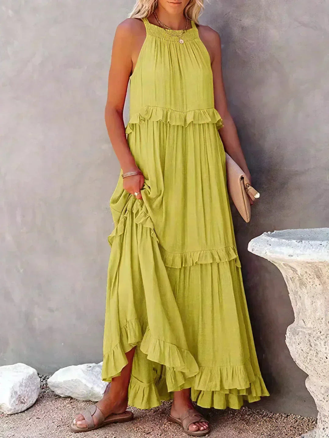 Apolline | Robe longue à volants et à rabats