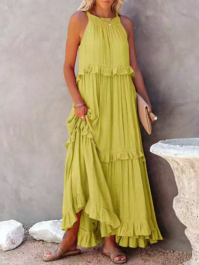 Apolline | Robe longue à volants et à rabats