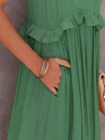 Apolline | Robe longue à volants et à rabats