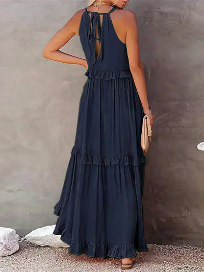 Apolline | Robe longue à volants et à rabats