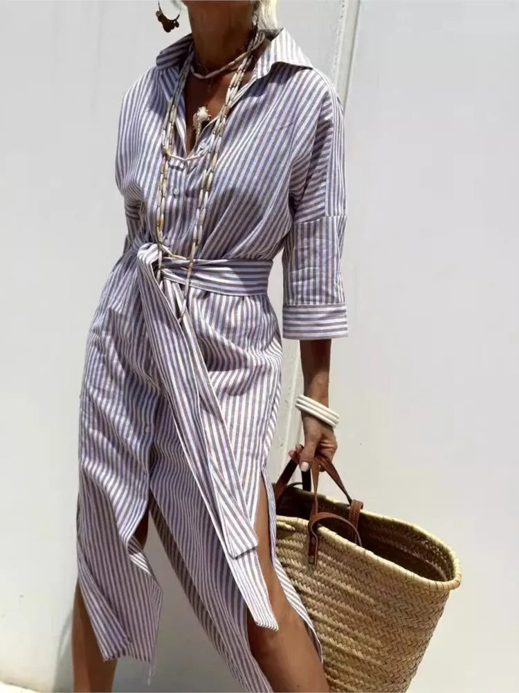 Merci | Robe rayée avec col
