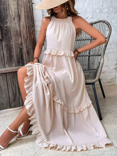 Apolline | Robe longue à volants et à rabats