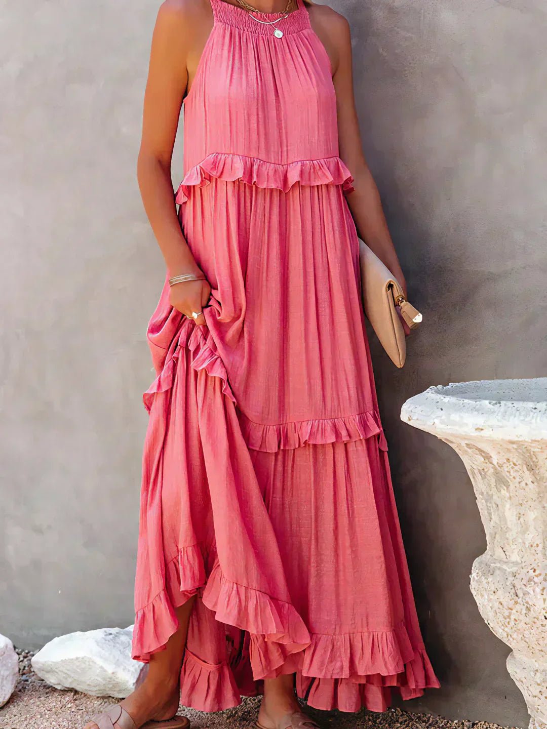 Apolline | Robe longue à volants et à rabats