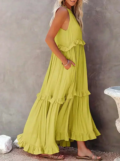 Apolline | Robe longue à volants et à rabats