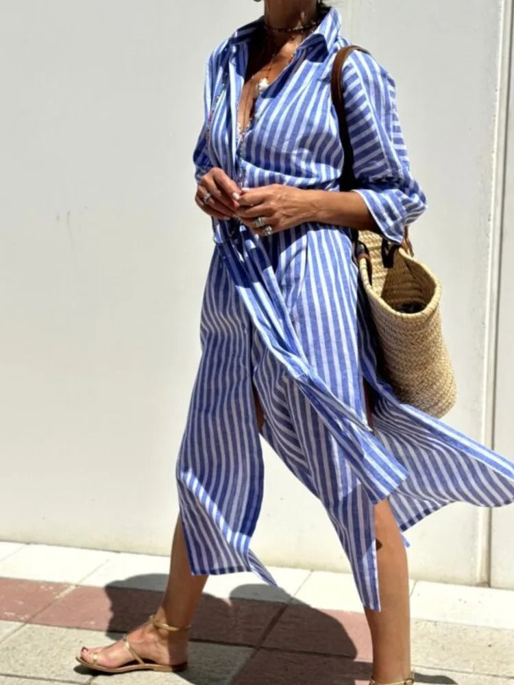 Merci | Robe rayée avec col