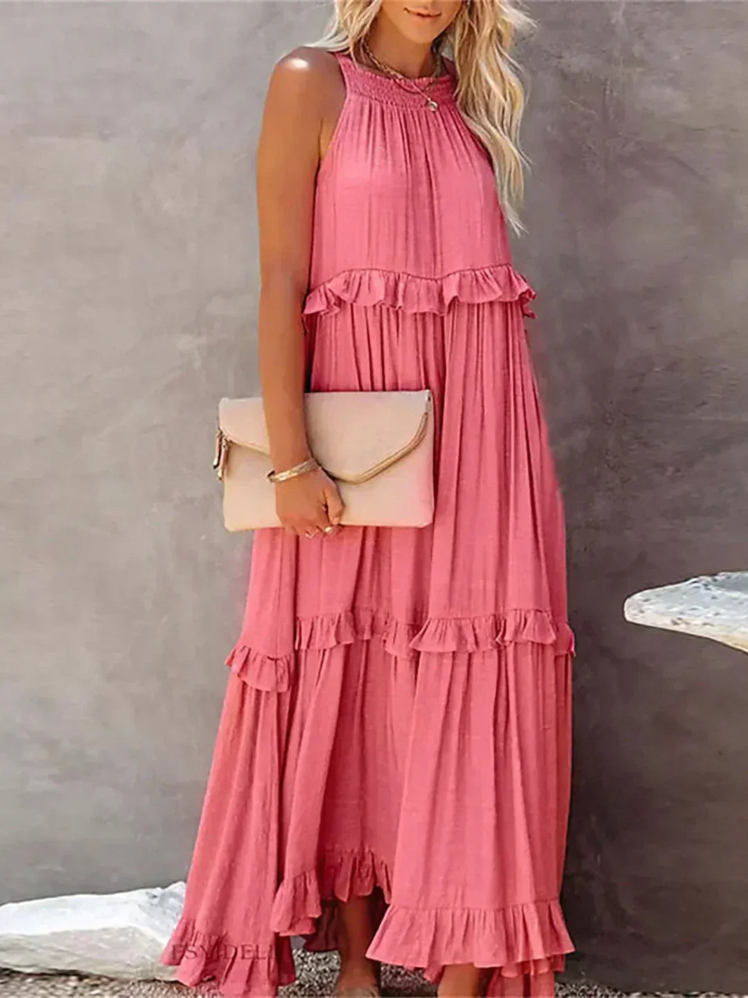Apolline | Robe longue à volants et à rabats