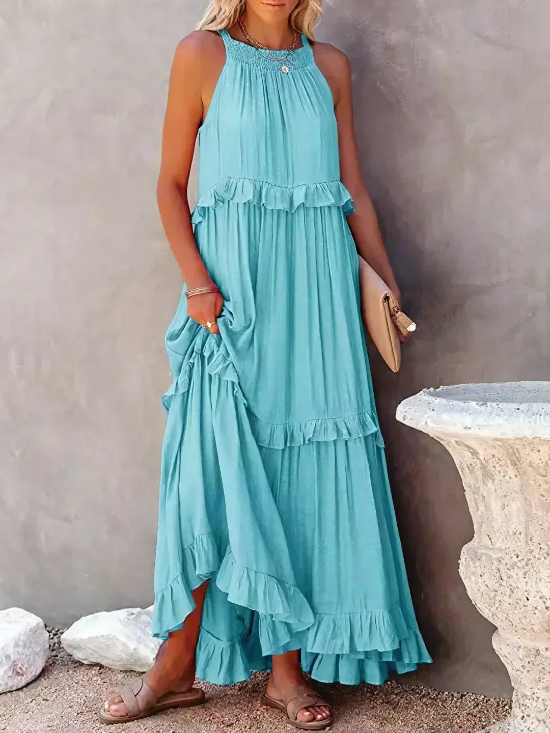 Apolline | Robe longue à volants et à rabats