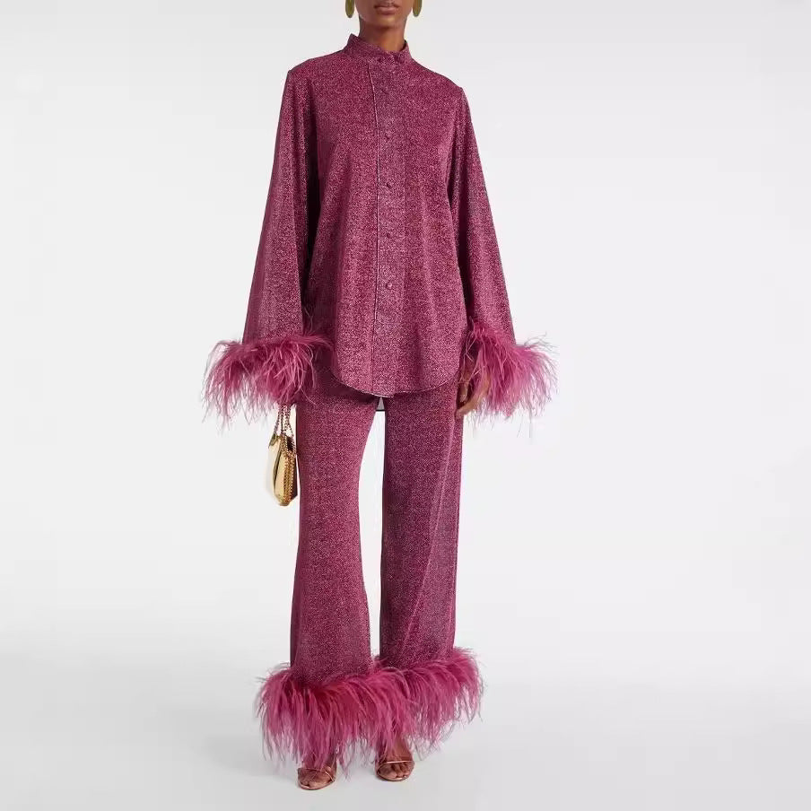 Marine | Ensemble deux pièces avec collier en plumes