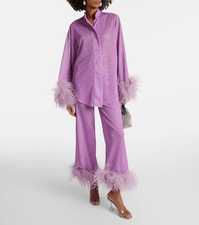 Marine | Ensemble deux pièces avec collier en plumes