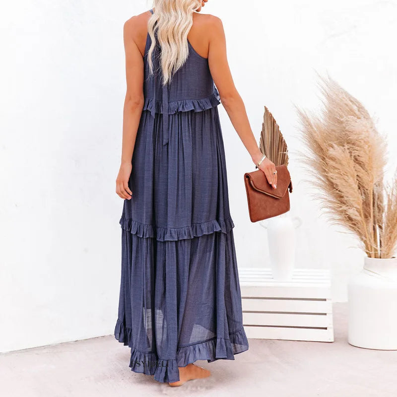 Apolline | Robe longue à volants et à rabats