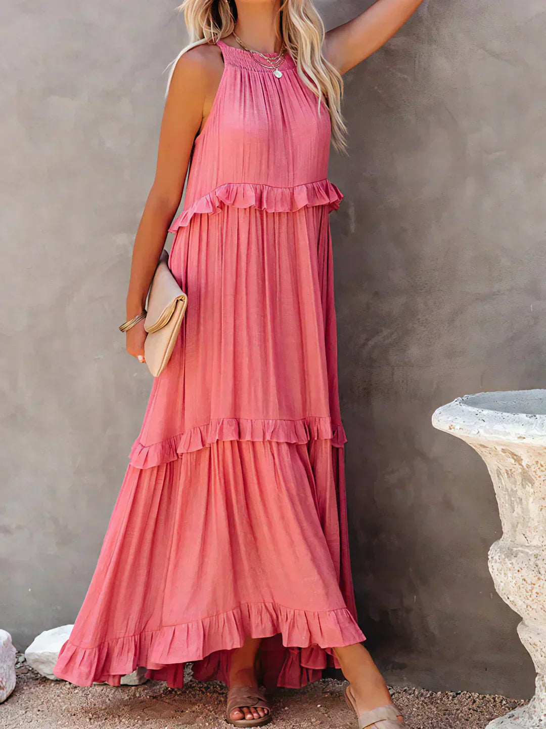 Apolline | Robe longue à volants et à rabats