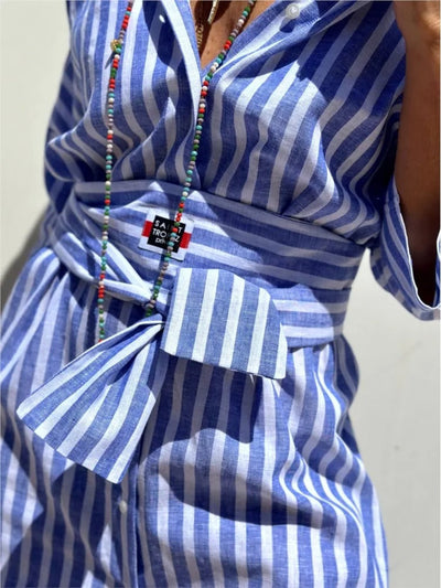 Merci | Robe rayée avec col