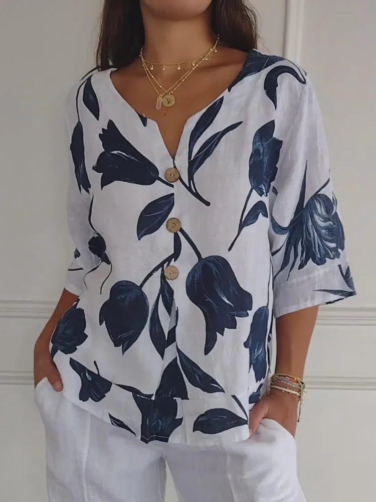 Coralie | Blouse florale à boutons