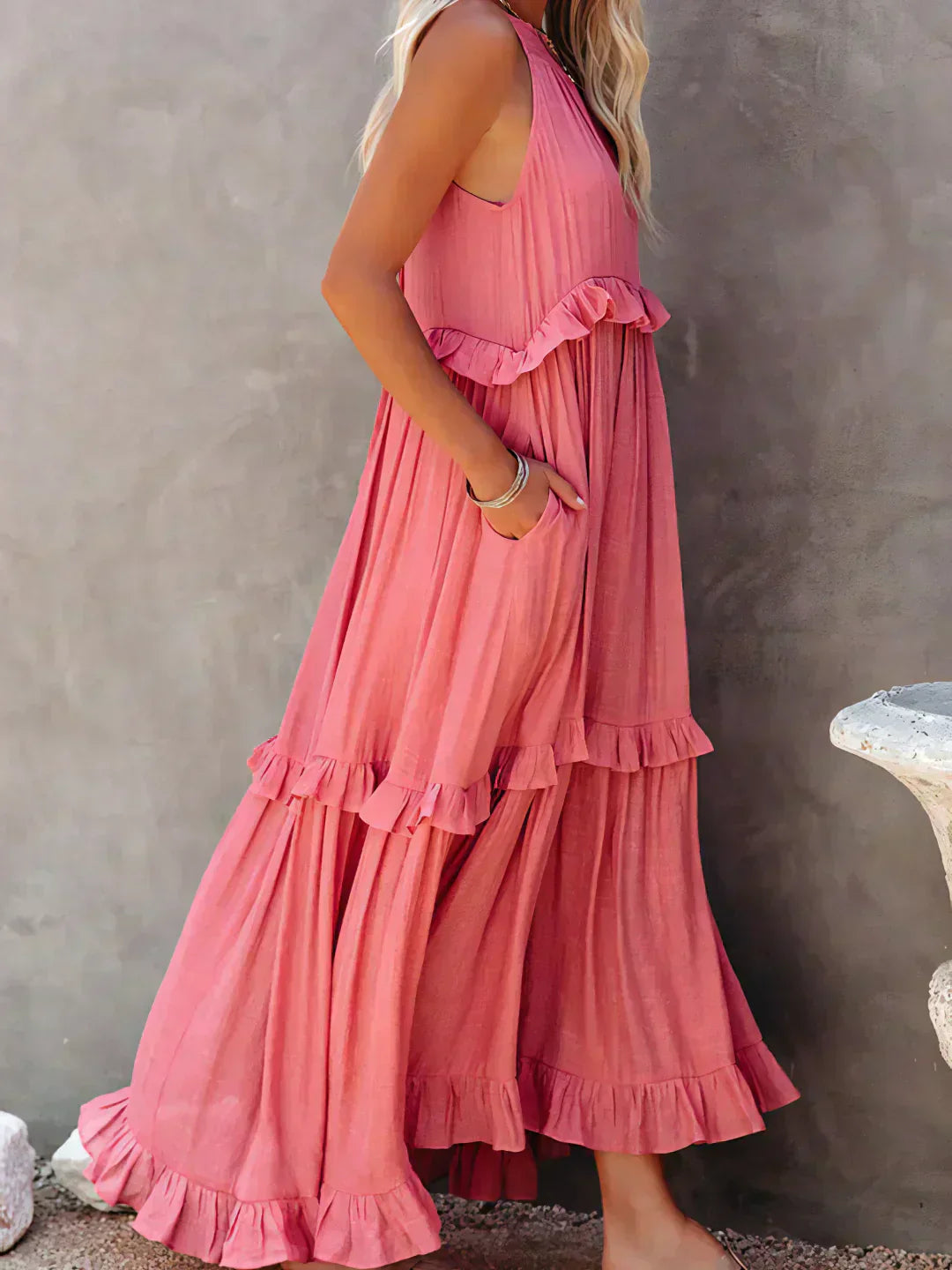 Apolline | Robe longue à volants et à rabats