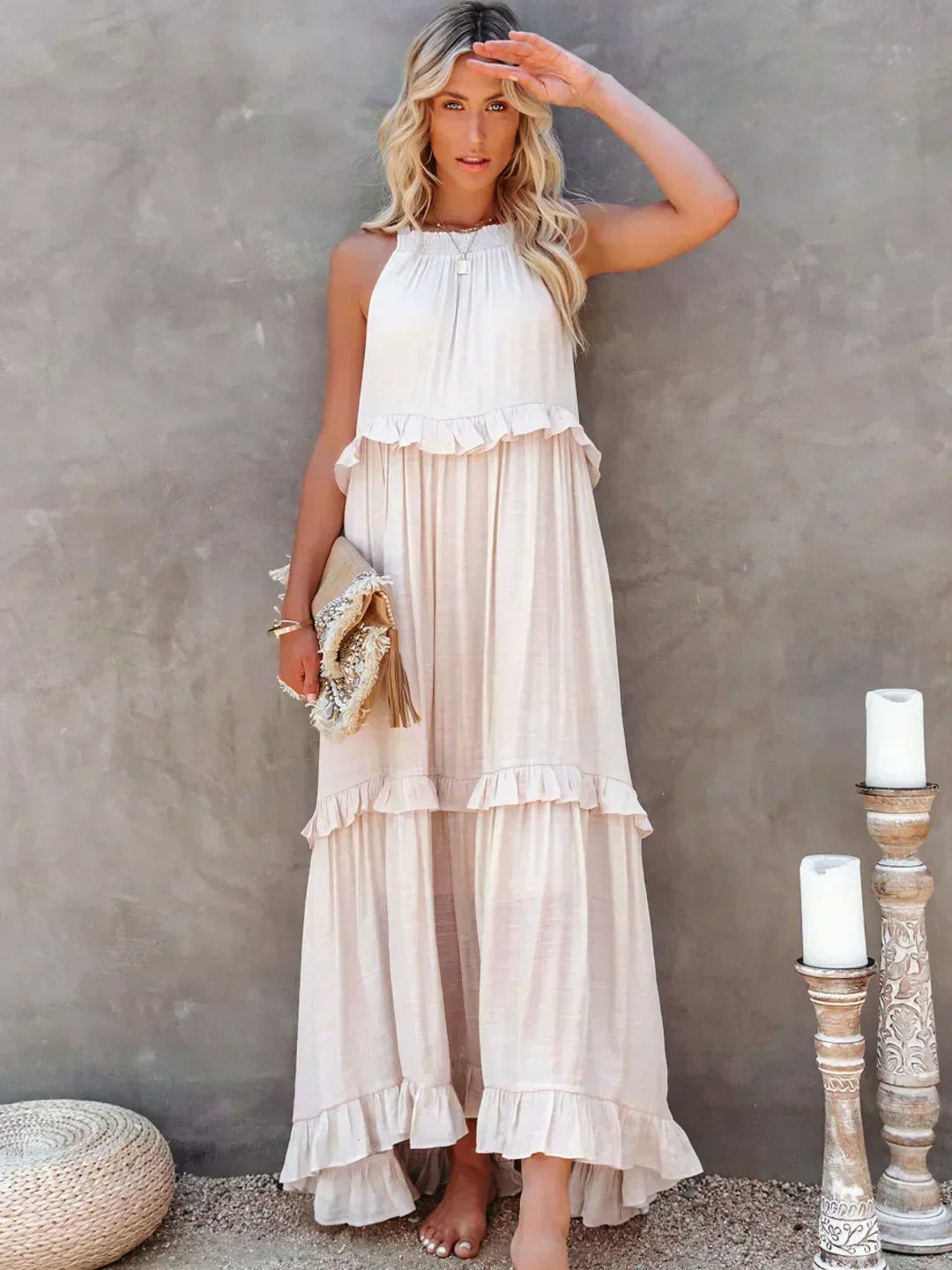 Apolline | Robe longue à volants et à rabats