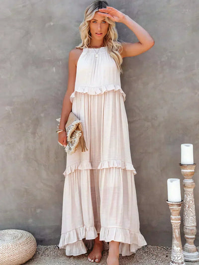 Apolline | Robe longue à volants et à rabats