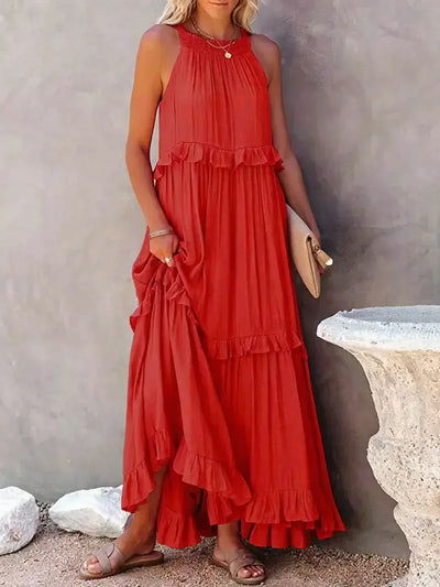 Apolline | Robe longue à volants et à rabats