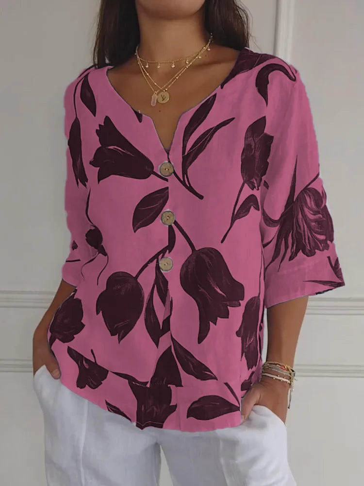 Coralie | Blouse florale à boutons