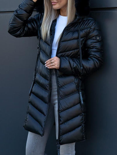 Manteau long en duvet avec capuche en fourrure