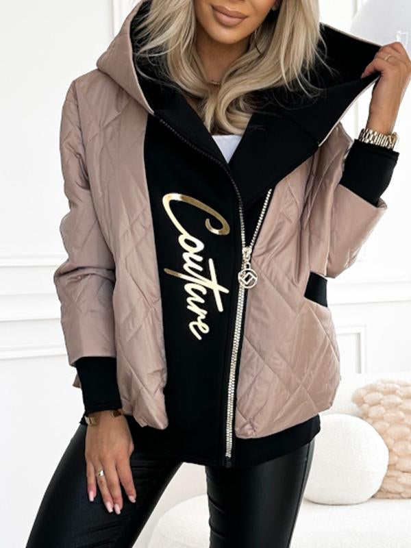 Manteau à capuche décontracté avec fermeture éclair pour femmes