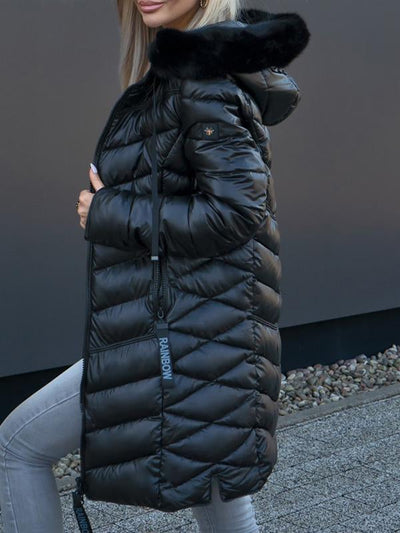 Manteau long en duvet avec capuche en fourrure