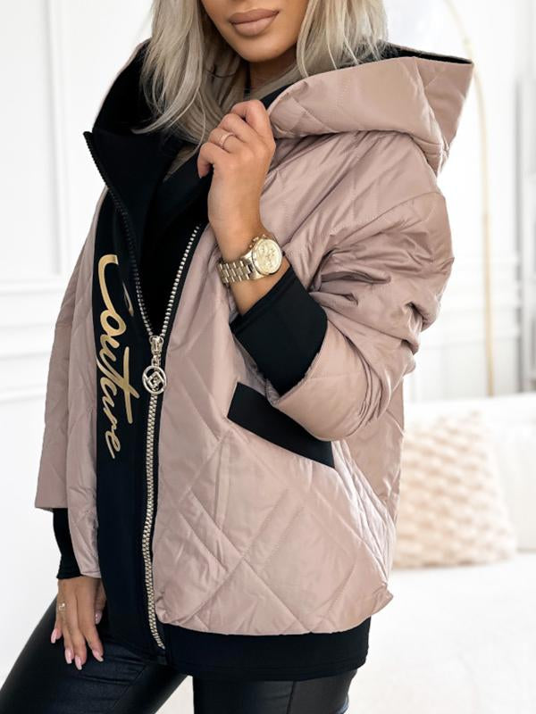 Manteau à capuche décontracté avec fermeture éclair pour femmes