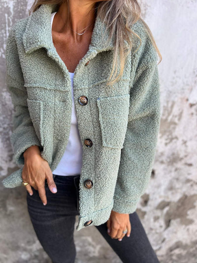 Manteau en laine d'agneau à simple boutonnage et revers