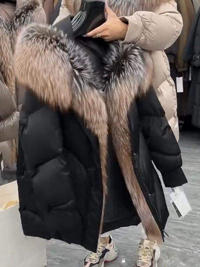 Veste en duvet mi-longue avec capuche en fourrure