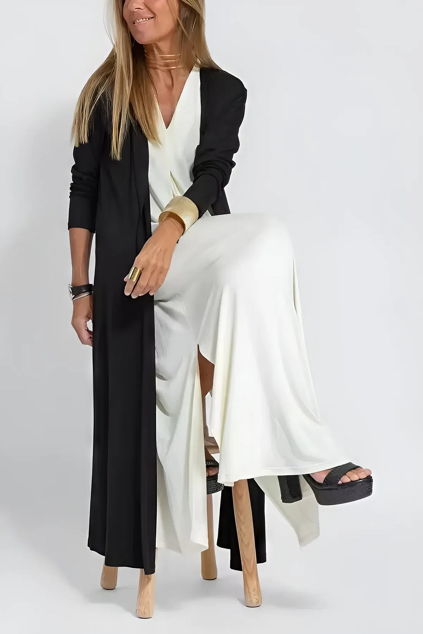 Camille | Robe longue élégante + cardigan assorti