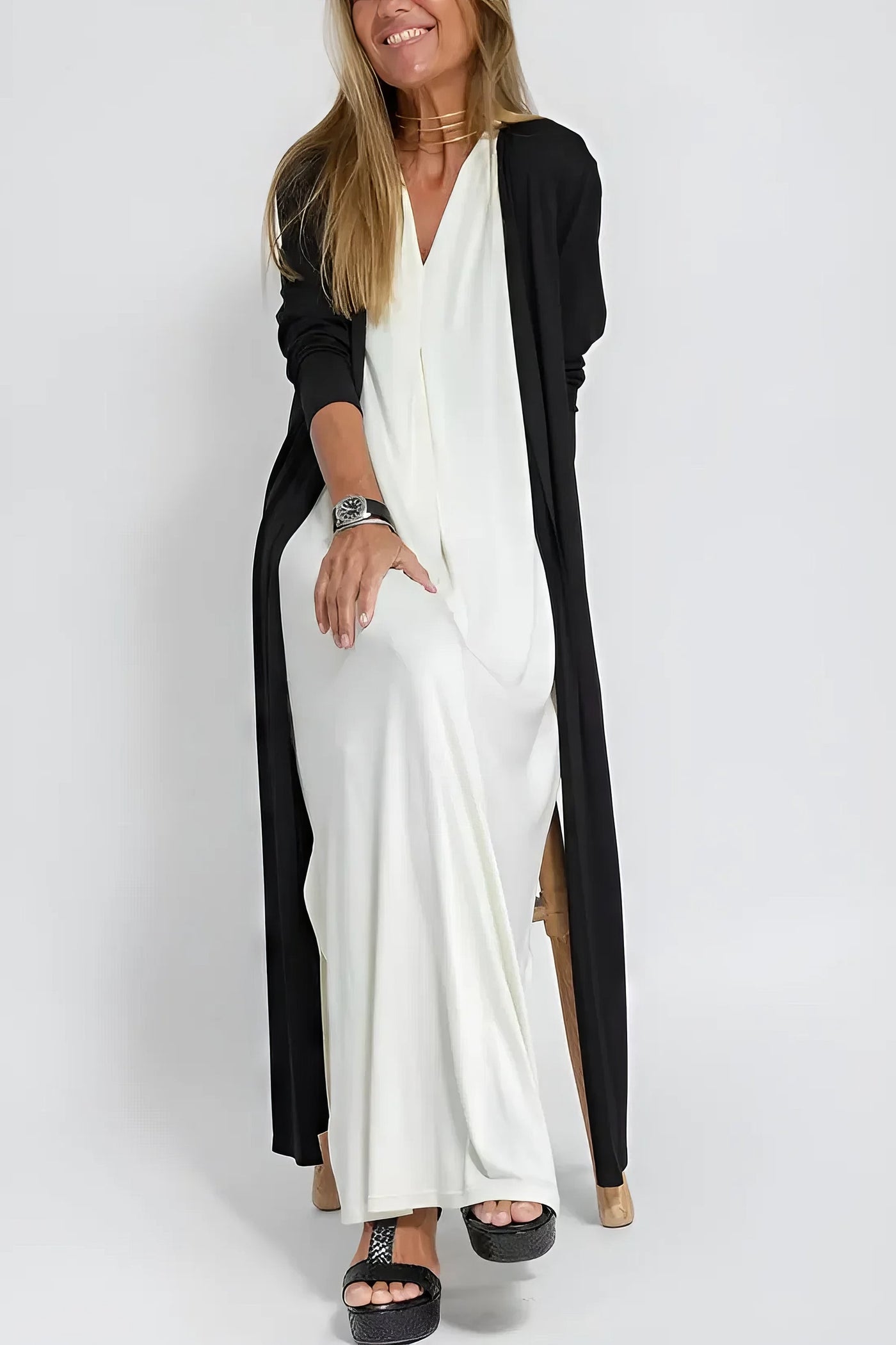 Camille | Robe longue élégante + cardigan assorti