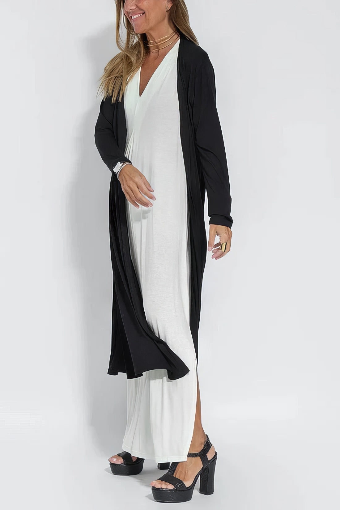 Camille | Robe longue élégante + cardigan assorti