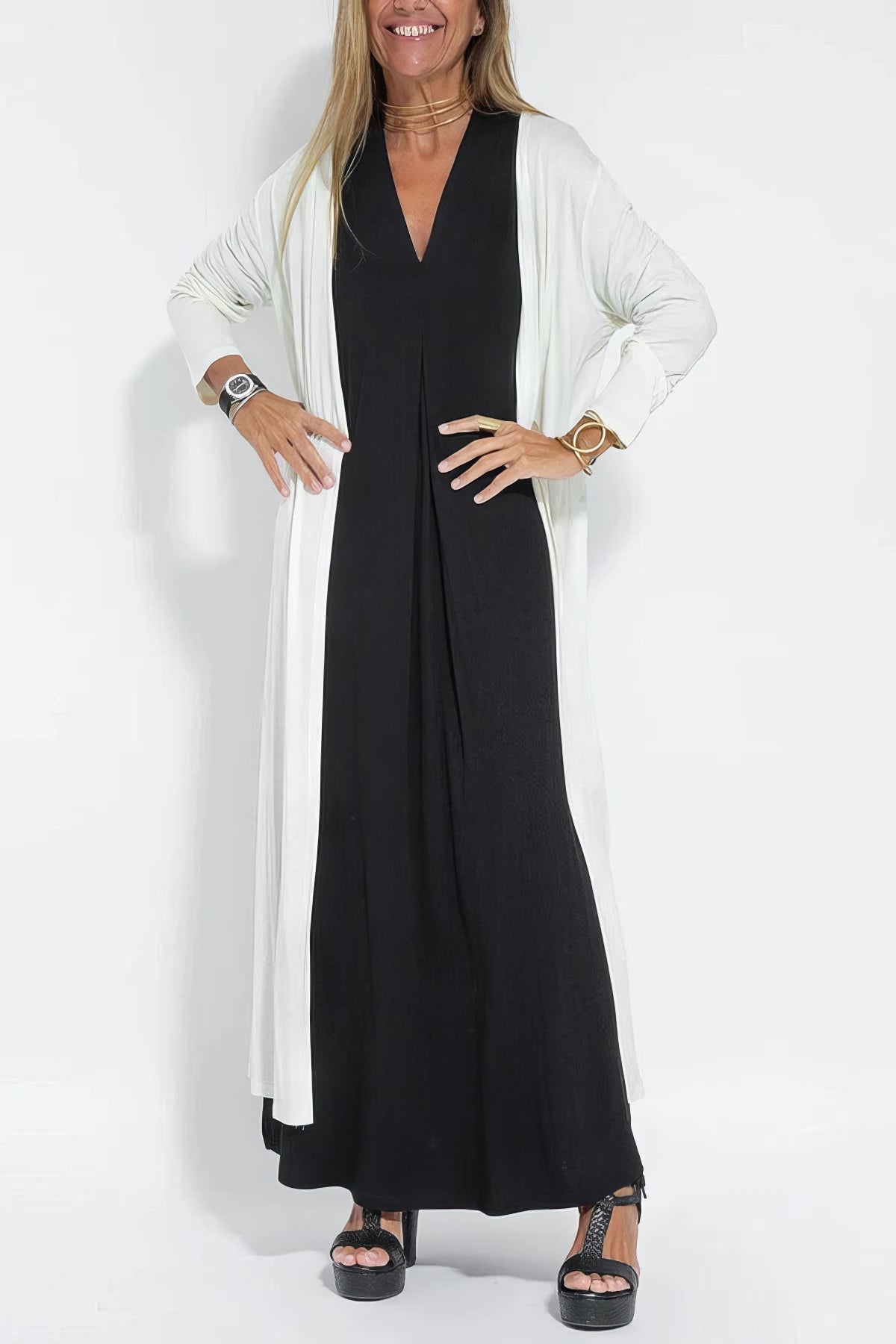 Camille | Robe longue élégante + cardigan assorti