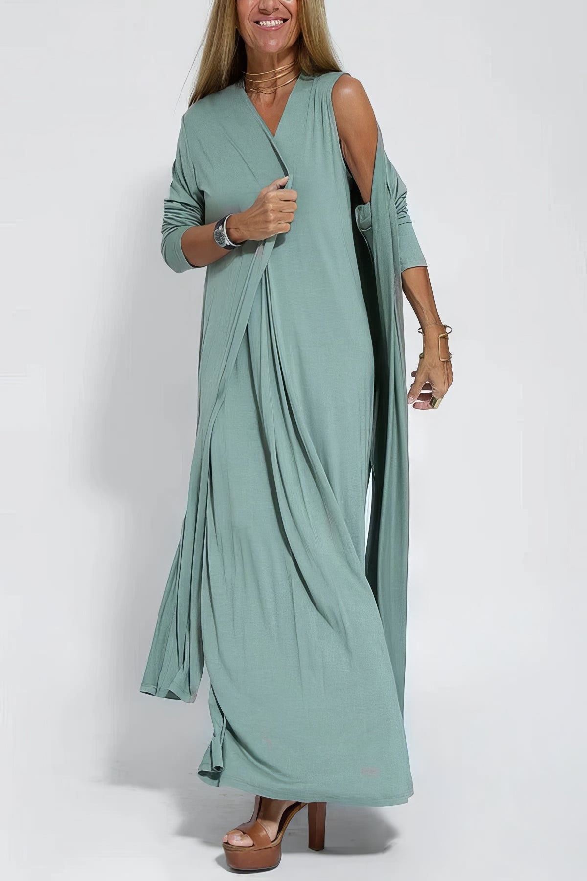 Camille | Robe longue élégante + cardigan assorti