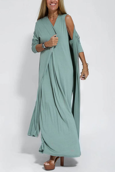 Camille | Robe longue élégante + cardigan assorti