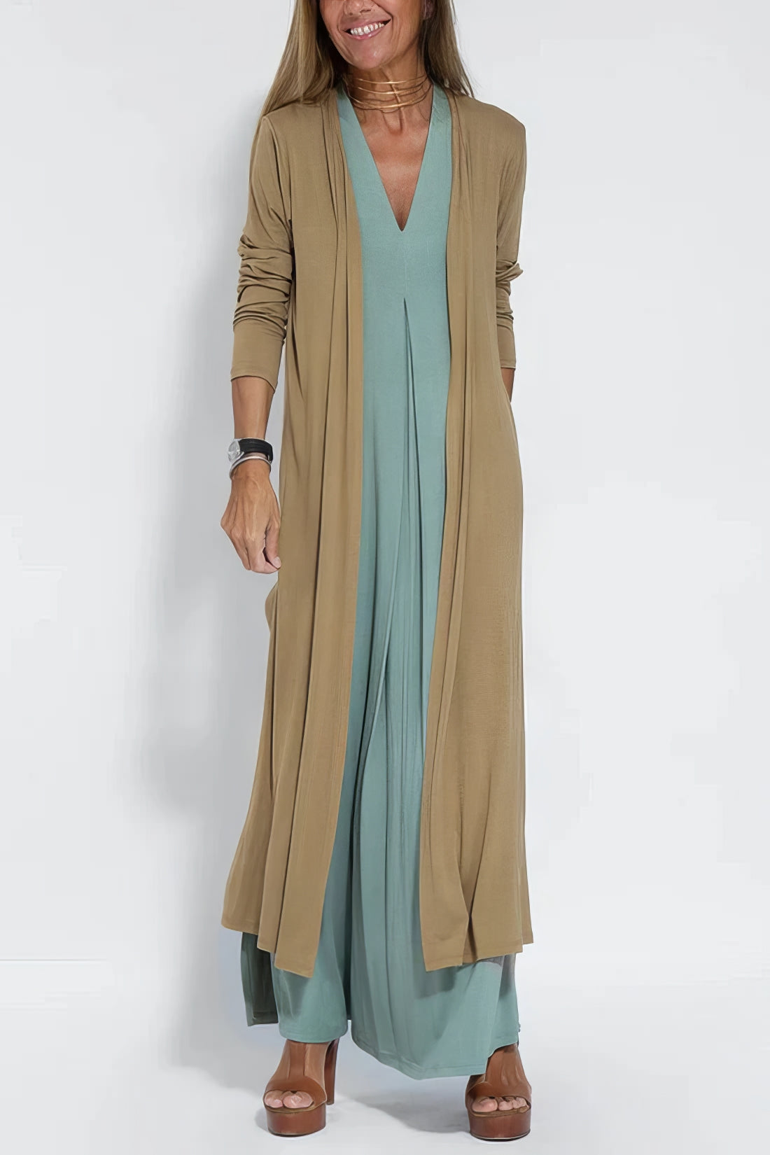 Camille | Robe longue élégante + cardigan assorti